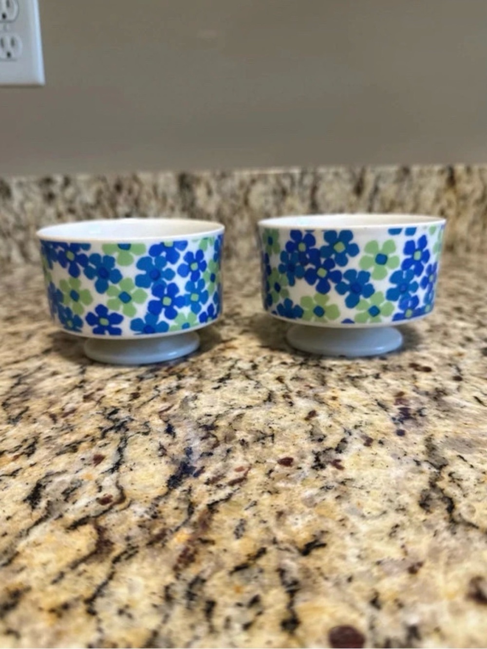 Blue & Green Floral Ceramic Pedestal Bowls - Home Accents